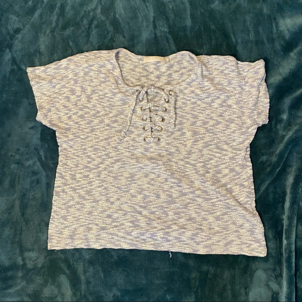 Jain Blue & White lace up top